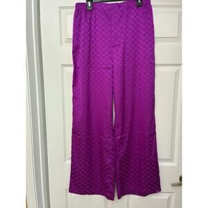 Savage X Fenty Satin Lounge Pants Womens M Purple Jacquard Wide Leg Pajama